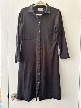 Everlane Black Button-Front Midi Shirt Dress